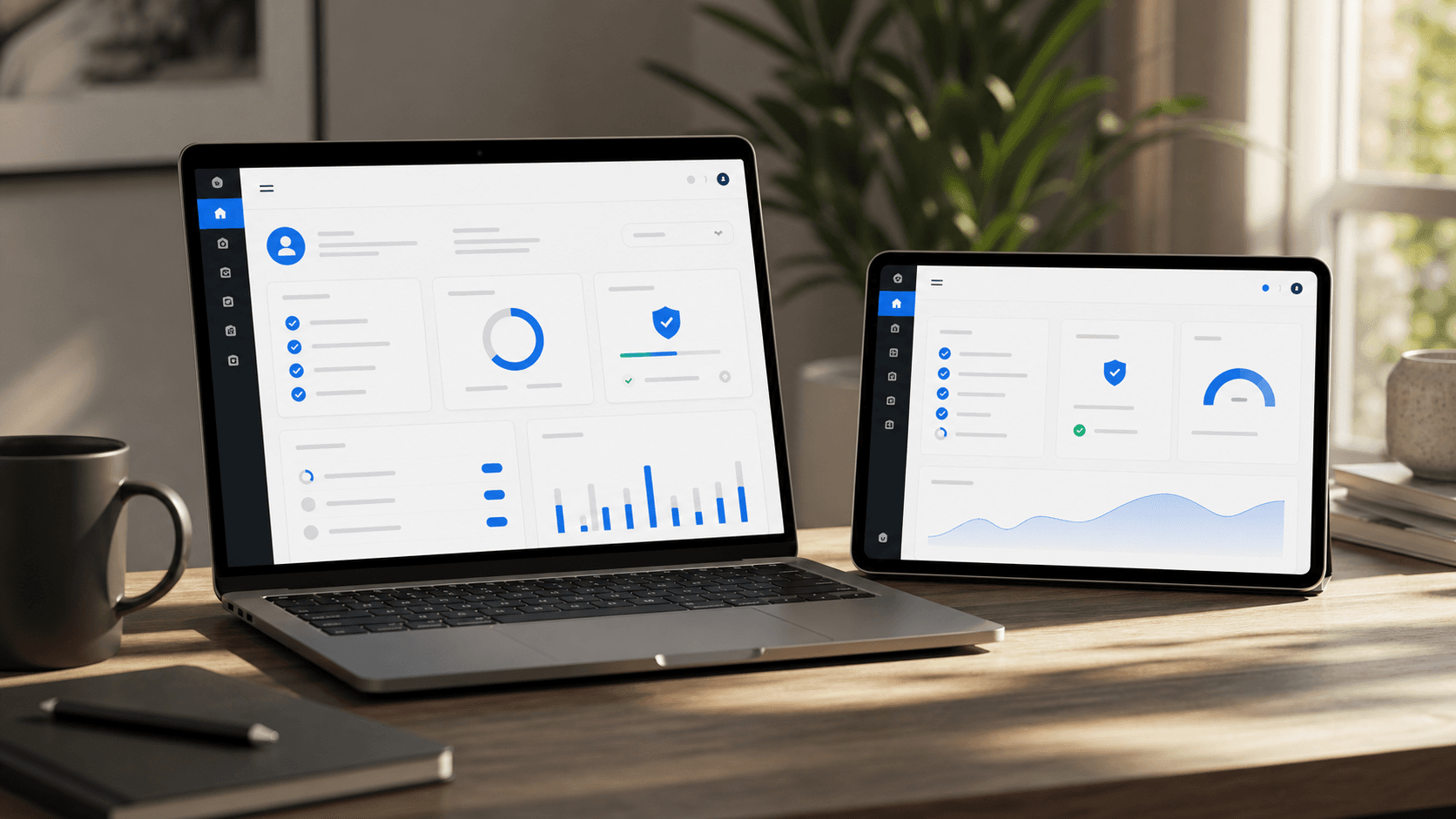 Laptop and tablet showing the Evryday Portal product dashboard